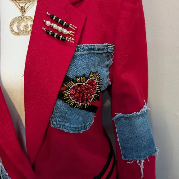 Red Custom Patchwork Valentines Day Blazer Xl(14-16) - Picture 3 of 9